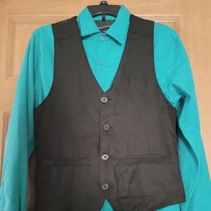 Teal Blue Button Up & Vest